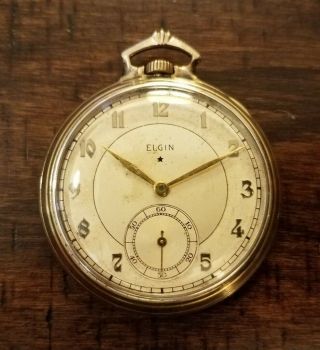 Vintage 1933 Elgin Pocket Watch 10k Gold Filled 12s Case 17 Jewel