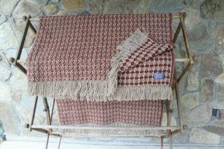 Vintage Pendleton Portland Woven Cable Pattern Rust Wool 48 " X 64 " Throw Blanket
