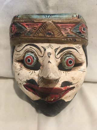 Vintage Carved Wood Indonesia Tribal Mask Wall Art Hanging