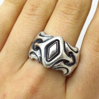 Vtg 925 Sterling Silver Abstract Wide Heavy Ring Size 9 3/4