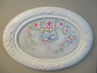 Shabby Chic Hand Painted Roses - Bluebirds And Roses In Vintage Rose Frame