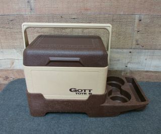 Vintage Gott Lunch Tote 6 Cooler And Console With Cup Holders Truck Car 1806