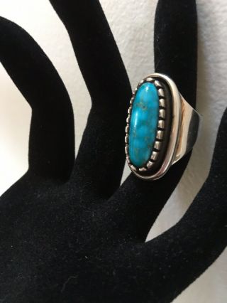 Vtg Navajo Leo Yazzi Sterling Silver And Turquoise Ring Stunning Design 14.  5g
