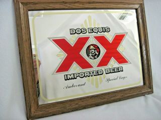 Vintage 1970s Dos Equis Xx Imported Beer Pub Mirror Sign Man Cave Decor 19 X 15 "