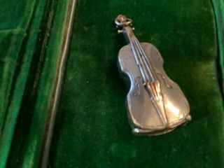 Antique Silver Plate Match Safe Violin Shape With Hinged Striker Pad