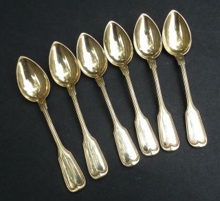 Lovely Set Of Six Antique German Solid Silver Gilt Teaspoons C.  1890 - 73 Grams