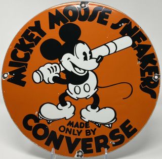 Vintage Converse Porcelain Sign Chuck Taylor Nike Mickey Mouse Disney Baseball