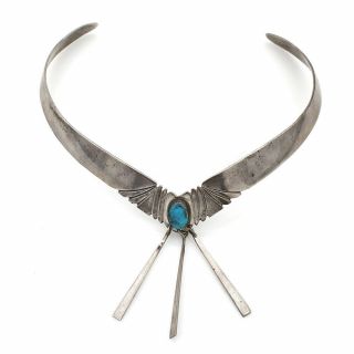 Vintage Navajo Solid Sterling Silver Turquoise Collar Cuff Necklace