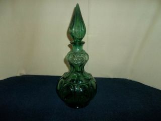 Last Listing Vintage Mcm Emerald Green Glass Genie Bottle Decanter W/ Stopper