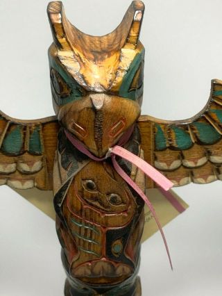Vintage Alaska Ray Moore Signed Carved Wood Eagle Raven Frog Totem 2