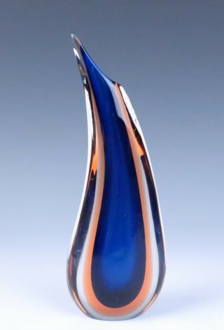Vintage Murano Sommerso Teardrop Vase Onesto Poli Blue Orange Italian Art Glass
