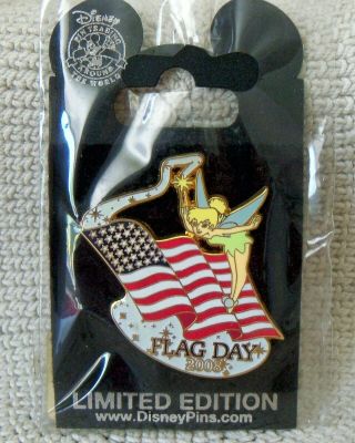 Disney Pin Flag Day 2008 Tinker Bell With Flag Le 2000