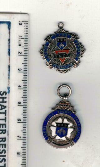 Leeds Lads Sports Federation,  Ymca.  Pair Solid Silver Fobs.  1924 - 1925.  See Pictu