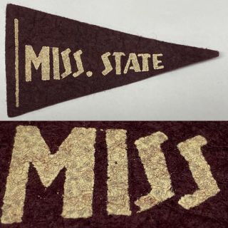 1930’s Vintage Mississippi State Bulldogs Msu University Mini Pennant 2.  25x4.  25