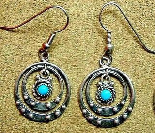 Vintage Old Pawn Navajo Sterling Silver Turquoise Drop Pierced Dangle Earrings