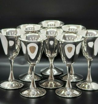 Vintage Valero Of Spain Set Of 9 Silver Plated Wine Goblets 5 1/2 " Claret Stems