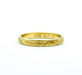 Vintage Mid Century 10k Yellow Gold Filled Etched Wedding Band Ring Size 5