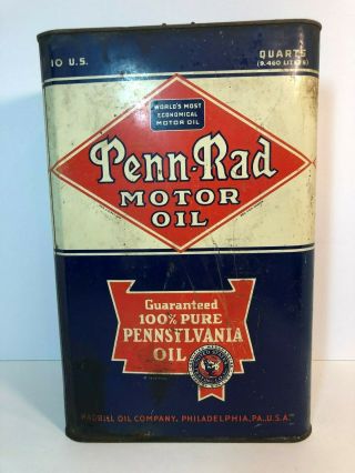 Vintage Penn Rad Motor Oil 10 Us Qt Metal Can Radbill Oil Philadelphia Pa 1935
