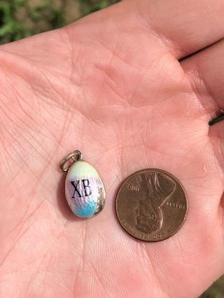 Antique Russian Enamel Silver Easter Egg Charm Chicken Rooster Faberage Style 2