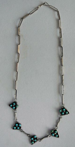Vintage Native American Zuni Sterling Silver And Turquoise Necklace
