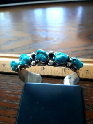 Vintage Signed A Jake Native American Sterling Silver Turquoise Cuff Bracelet