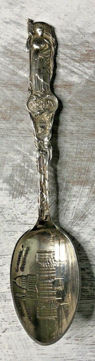 Vtg Sterling Denver Colorado State Capitol Spoon Lady With Flag