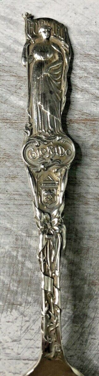 Vtg Sterling Denver Colorado State Capitol Spoon Lady with Flag 2