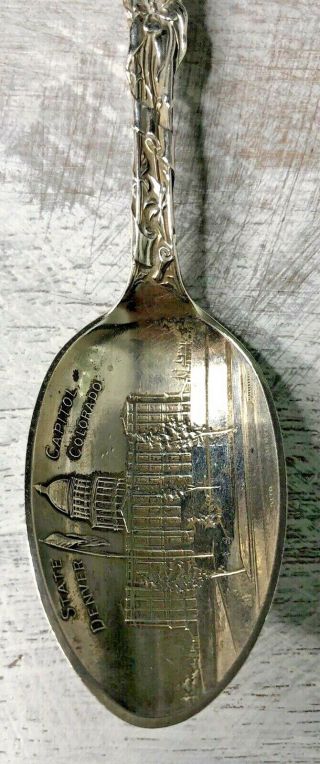 Vtg Sterling Denver Colorado State Capitol Spoon Lady with Flag 3