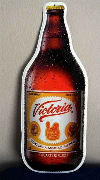 Victoria Mexican Beer Bottle Shaped Tin Sign.  20 " X 7 1/2 "