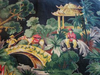 Vintage Oriental Gardens Barkcloth Fabric Curtain Panel 63 1/2 " X 52 1/2 " Long