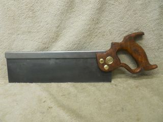Vintage " Henry Disston & Sons " 12 " Back Saw - Carpenters Hand Saw Tool - Cond.