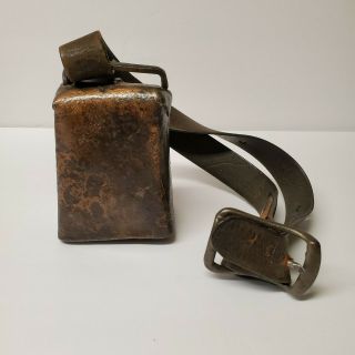 Vintage Metal Cow Bell With Leather Strap Great Sound 100