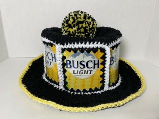Handmade Crochet Busch Light Beer Can Hat Retro Hipster Black Corn Party Cap