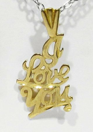 Vintage 1985 Signed 14k Yellow Gold " I Love You " Diamond Etched Pendant