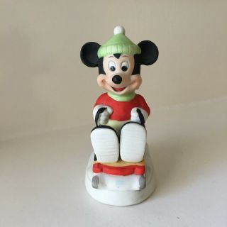 Vintage Walt Disney Productions Mickey Mouse Riding A Sled (ding) Figurine - Euc