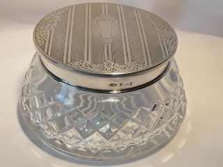 Vintage Solid Silver And Cut Glass,  Large Vanity Jar.  Birmingham 1969.