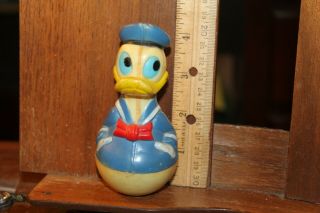 Vintage Walt Disney Donald Duck 4 - 1/2 " Plastic Figure Rolly Poly