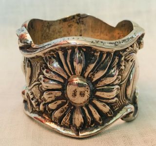 Antique Sterling Silver Art Nouveau Floral Napkin Ring Repousse 25 G Sunflower