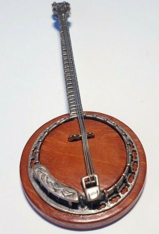 Vintage Solid Silver Italian Miniature Of A Large Banjo Stamped,  Stunning