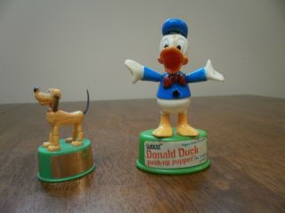 2 Vtg 1977 Walt Disney Thumb Push Up Puppets - Gabriel Donald Duck &kohner Pluto