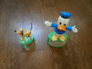 2 Vtg 1977 Walt Disney Thumb Push Up Puppets - Gabriel Donald Duck &Kohner Pluto 2
