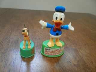 2 Vtg 1977 Walt Disney Thumb Push Up Puppets - Gabriel Donald Duck &Kohner Pluto 3