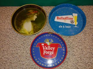 3 Vintage 50s/60s Metal Beer Trays,  Feigenspan Newark Nj,  Valley Forge,  Ballantine