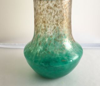 Vintage Scottish John Moncrieff Monart Stunning Green & Gold Glass Vase