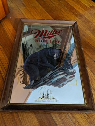 Miller High Life Beer Mirror Bar Sign " Black Bear " Wildlife Series Wisconsin 1