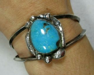 Vintage Old Pawn Sterling Silver Turquoise Cuff Bracelet 27.  1g 6 3/8 "