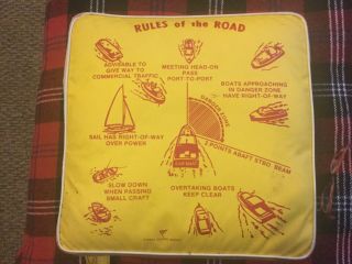 Vintage Boat Cushion Floatation " Rules Of The Road " Nautical Decor Yellow Retro