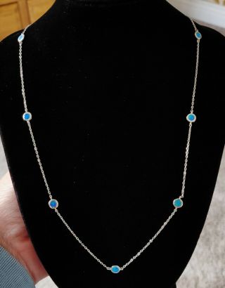 Stunning Vintage Jewellery Lovely Real Inset Blue Opal Sterling Silver Necklace