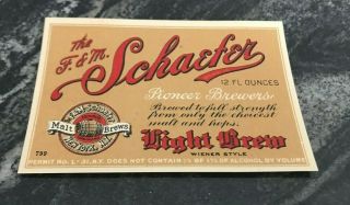 Vintage Prohibition F&m Schaefer Beer - Brewing Co 12oz Bottle Label York Ny