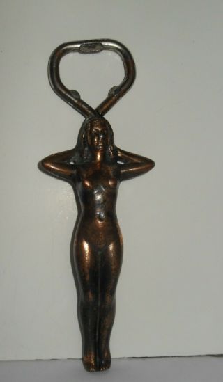 Vintage Naked Woman Metal Beer Bottle Opener Art Deco Nude Lady Girl